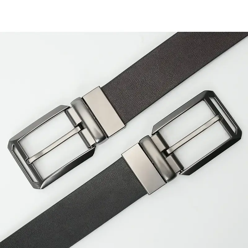 Men's Black Leather Belt with Silver Buckle - Image 2