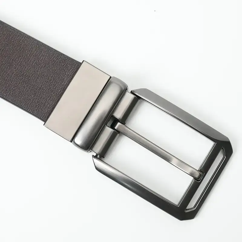 Men's Black Leather Belt with Silver Buckle - Image 3
