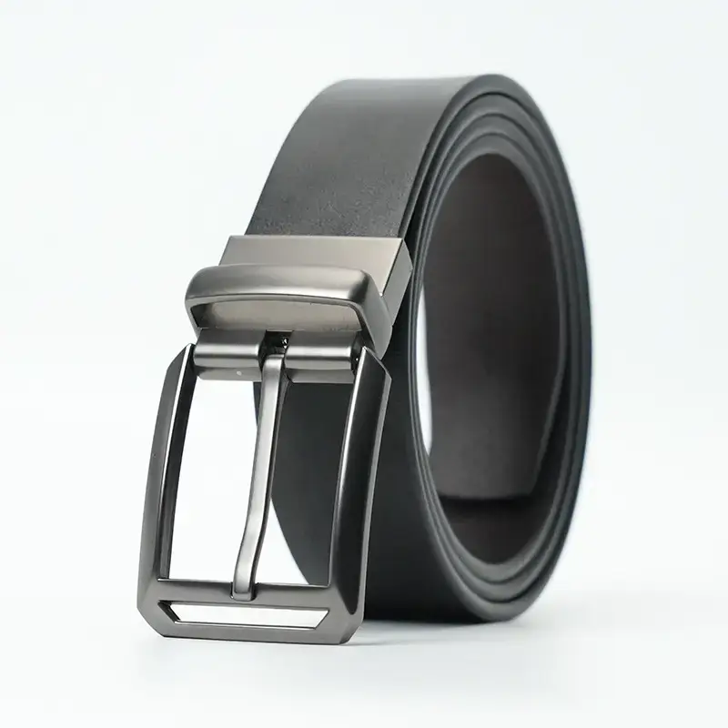 Men's Black Leather Belt with Silver Buckle - Image 5