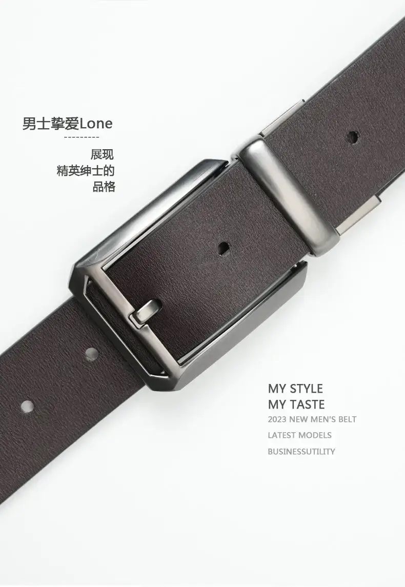 Men's Black Leather Belt with Silver Buckle — feature 5