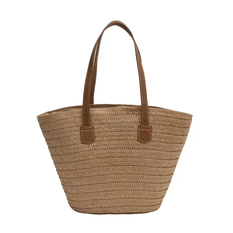 Women's Green Straw Woven Shoulder Bag Large Capacity