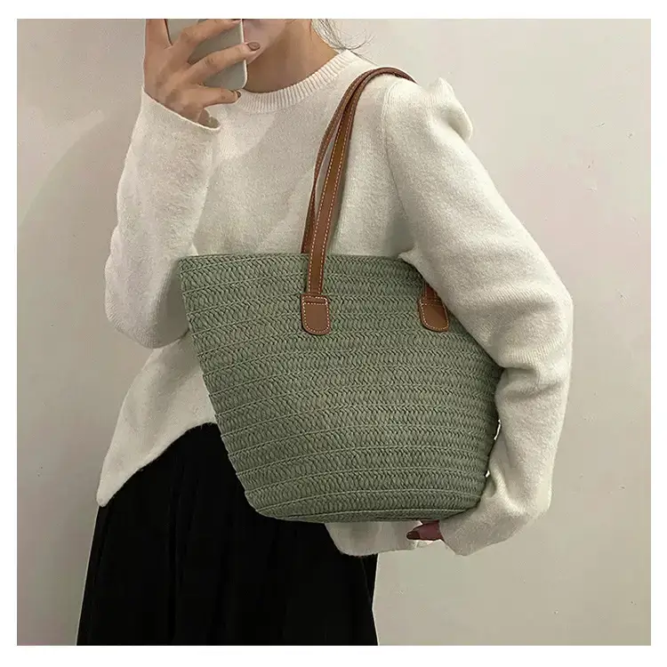 Women's Green Straw Woven Shoulder Bag Large Capacity — feature 10