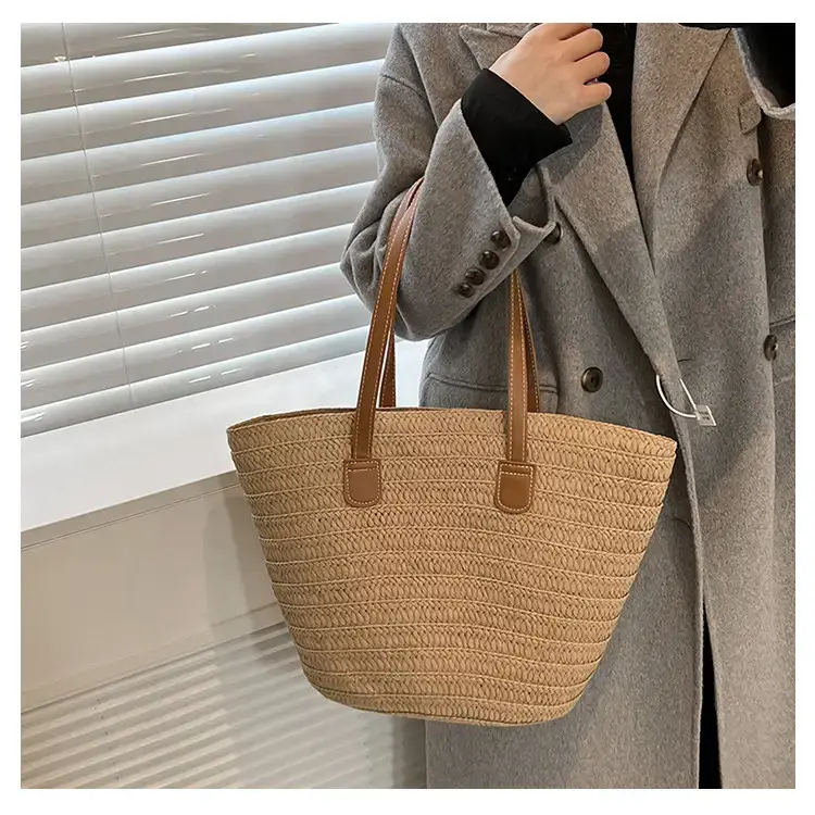 Women's Green Straw Woven Shoulder Bag Large Capacity — feature 13