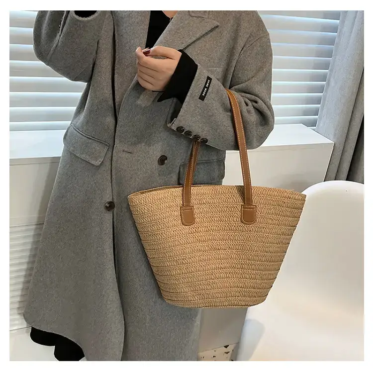 Women's Green Straw Woven Shoulder Bag Large Capacity — feature 14