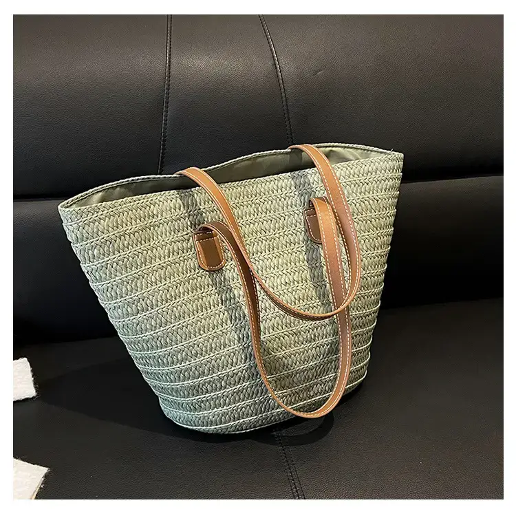 Women's Green Straw Woven Shoulder Bag Large Capacity — feature 21