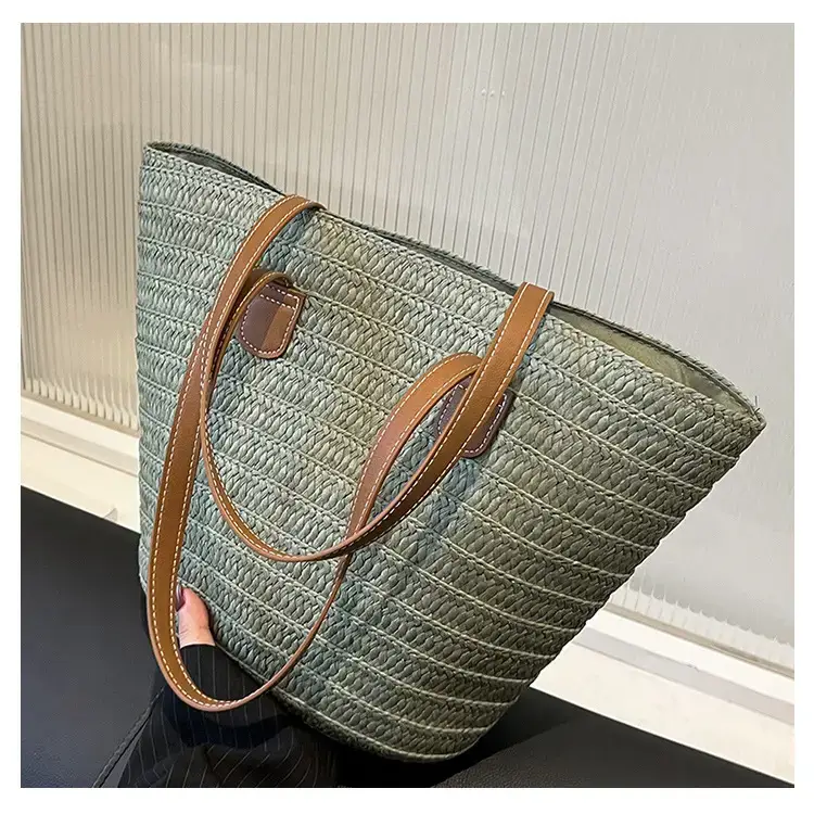 Women's Green Straw Woven Shoulder Bag Large Capacity — feature 22