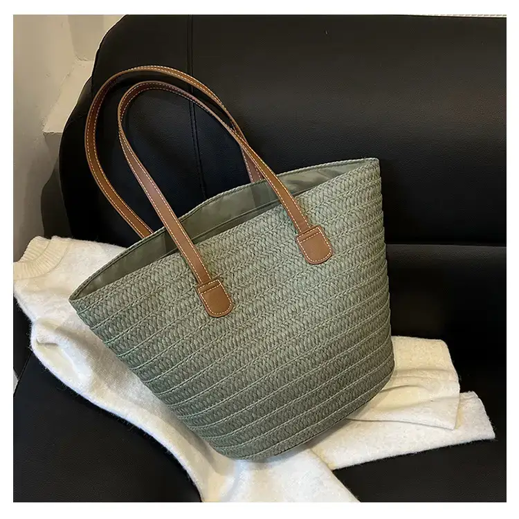 Women's Green Straw Woven Shoulder Bag Large Capacity — feature 23