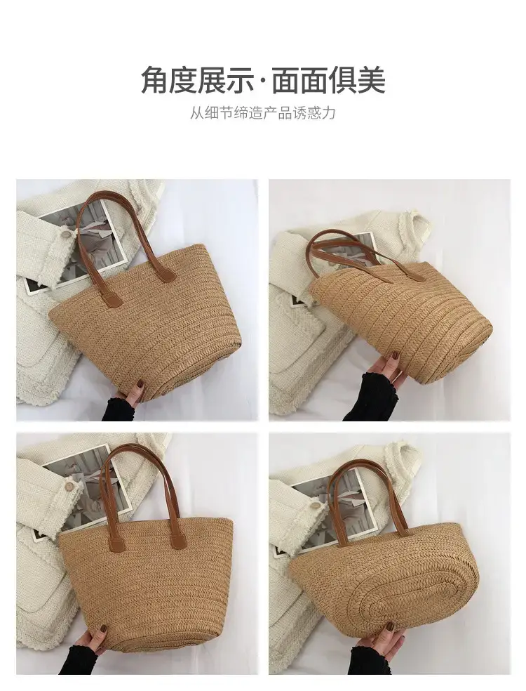 Women's Green Straw Woven Shoulder Bag Large Capacity — feature 8
