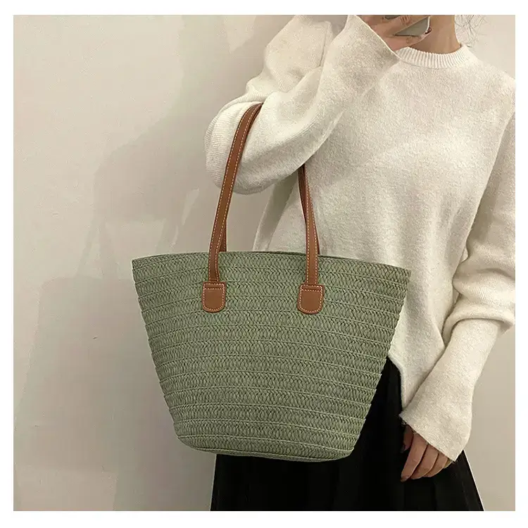 Women's Green Straw Woven Shoulder Bag Large Capacity — feature 9