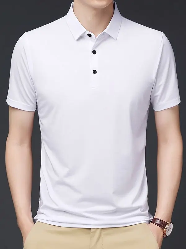Men's Black Ice Silk Polo Shirt Short Sleeve Business Casual - Image 8