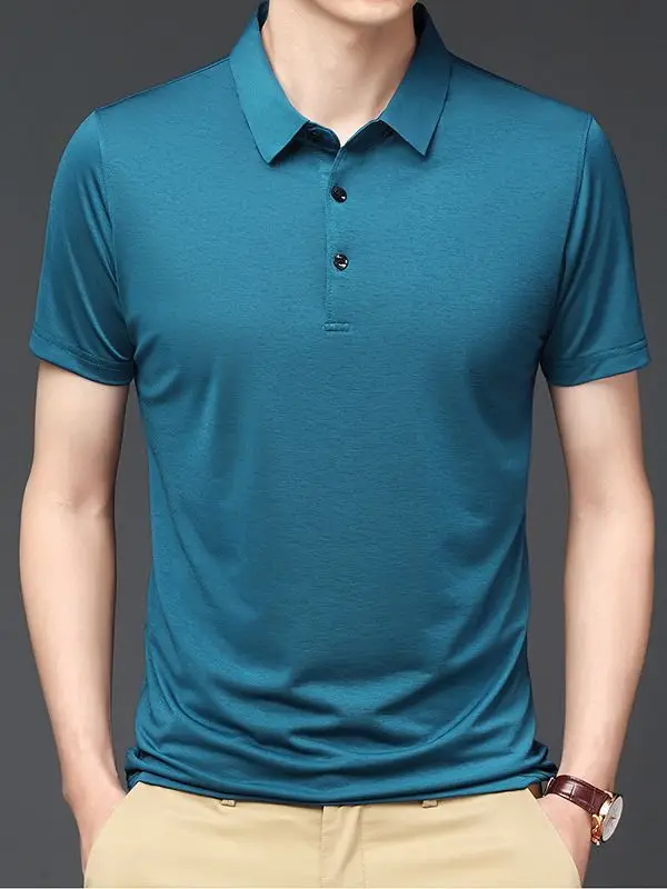 Men's Black Ice Silk Polo Shirt Short Sleeve Business Casual - Image 9
