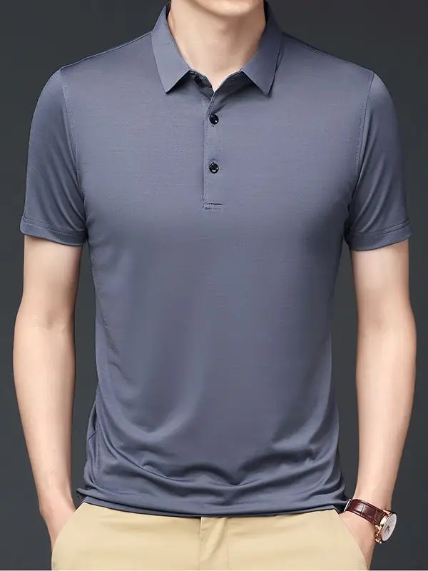 Men's Black Ice Silk Polo Shirt Short Sleeve Business Casual - Image 11