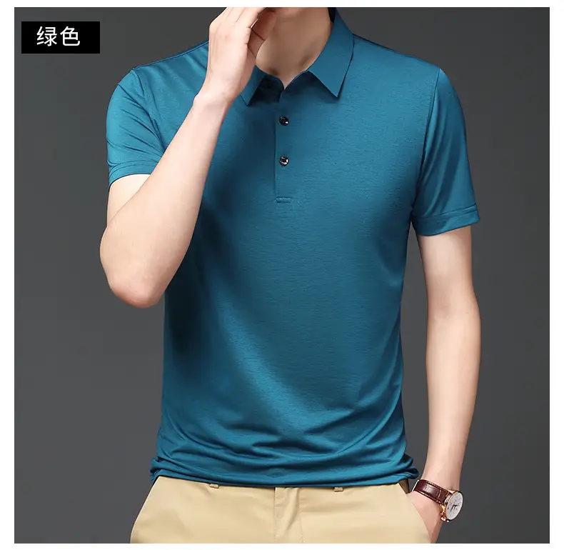 Men's Black Ice Silk Polo Shirt Short Sleeve Business Casual — feature 10