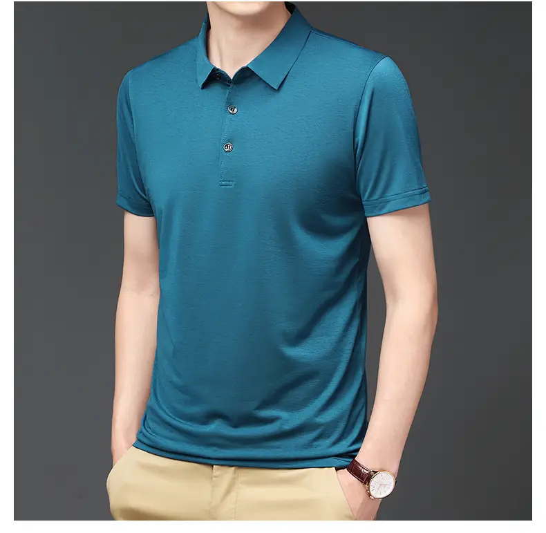 Men's Black Ice Silk Polo Shirt Short Sleeve Business Casual — feature 11