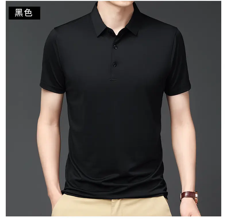 Men's Black Ice Silk Polo Shirt Short Sleeve Business Casual — feature 13