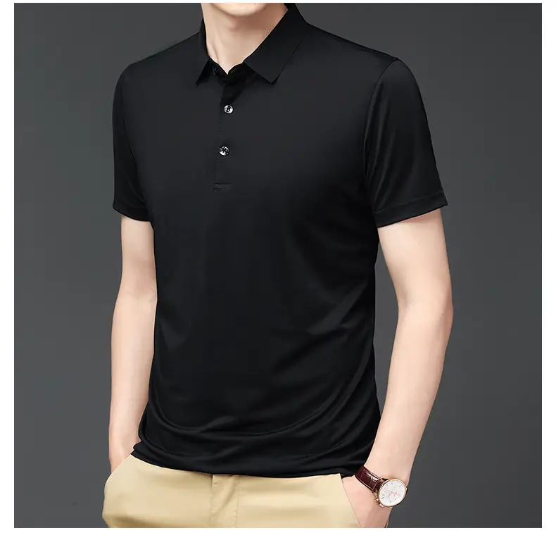 Men's Black Ice Silk Polo Shirt Short Sleeve Business Casual — feature 15