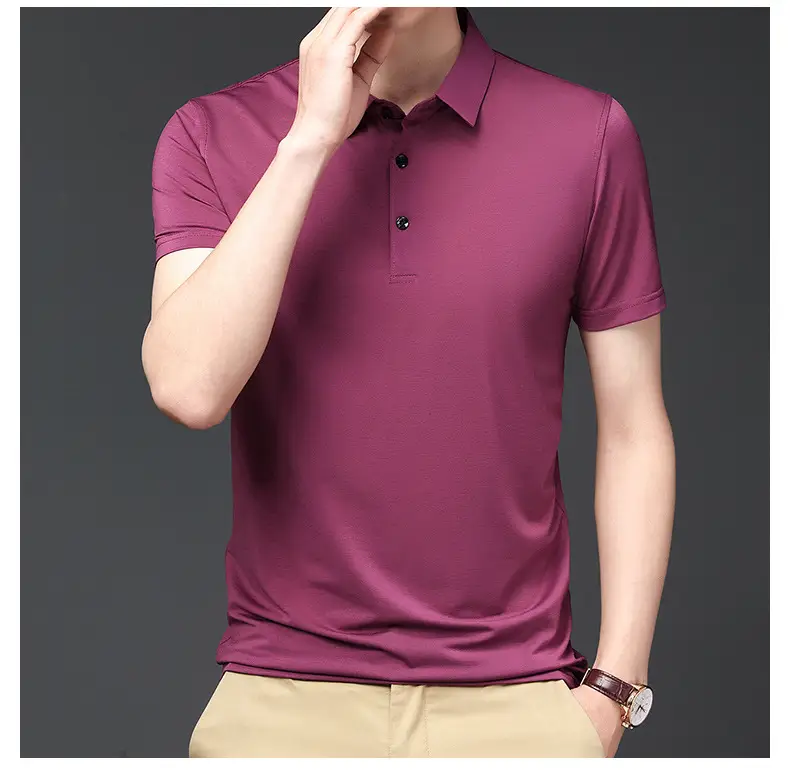 Men's Black Ice Silk Polo Shirt Short Sleeve Business Casual — feature 17