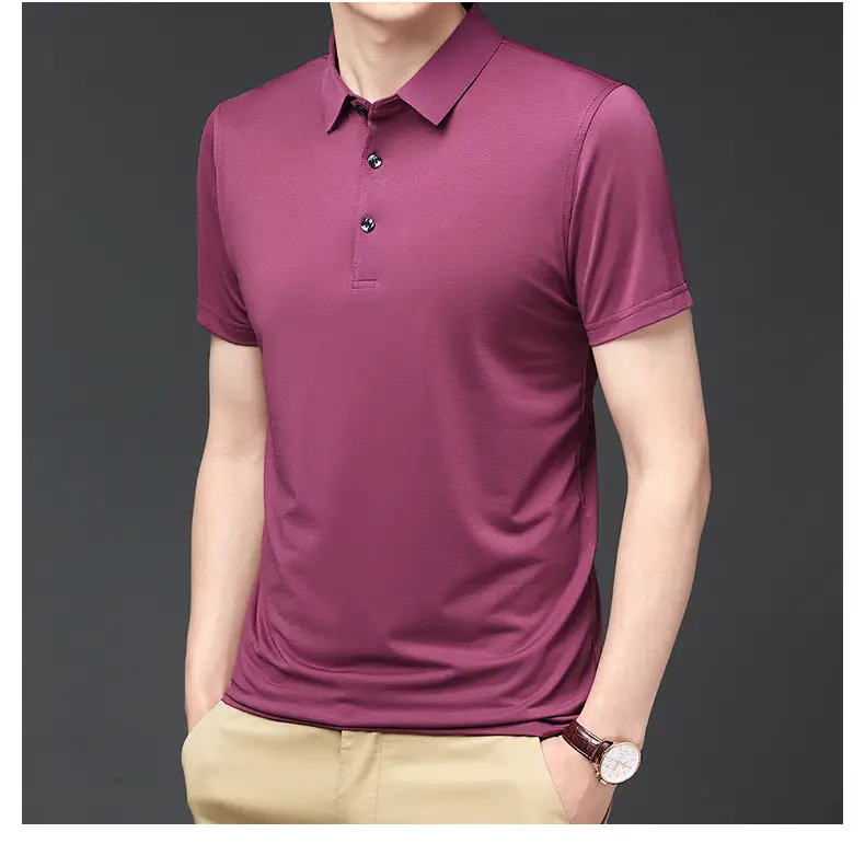 Men's Black Ice Silk Polo Shirt Short Sleeve Business Casual — feature 18