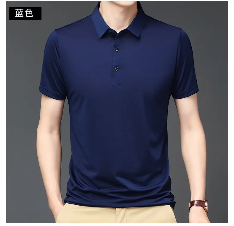 Men's Black Ice Silk Polo Shirt Short Sleeve Business Casual — feature 19