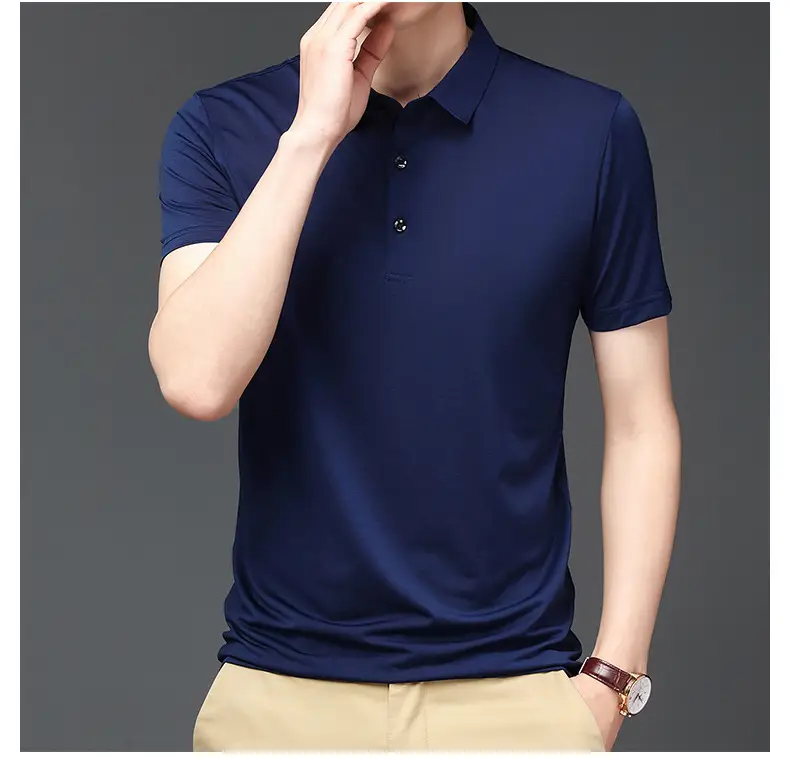 Men's Black Ice Silk Polo Shirt Short Sleeve Business Casual — feature 20