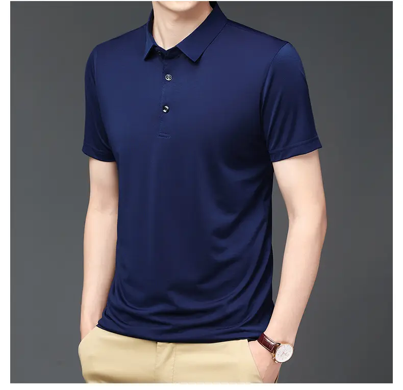 Men's Black Ice Silk Polo Shirt Short Sleeve Business Casual — feature 21