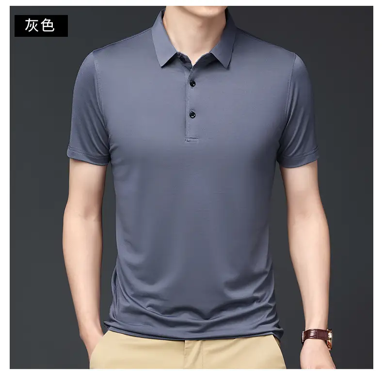 Men's Black Ice Silk Polo Shirt Short Sleeve Business Casual — feature 22