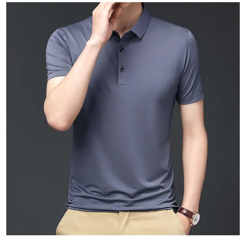Men's Black Ice Silk Polo Shirt Short Sleeve Business Casual — feature 23