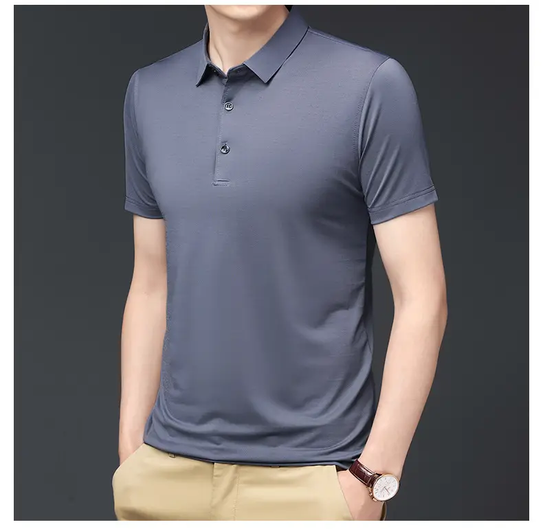 Men's Black Ice Silk Polo Shirt Short Sleeve Business Casual — feature 24