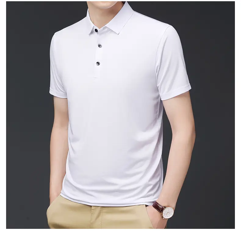 Men's Black Ice Silk Polo Shirt Short Sleeve Business Casual — feature 9