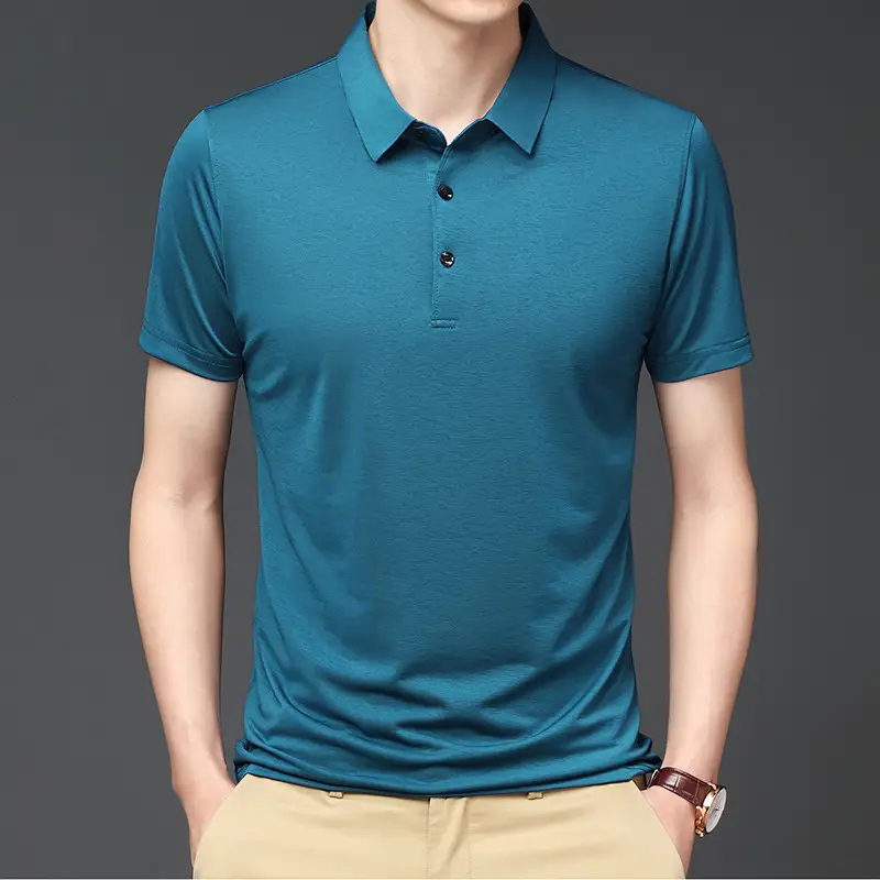 Men's Black Ice Silk Polo Shirt Short Sleeve Business Casual - Image 2