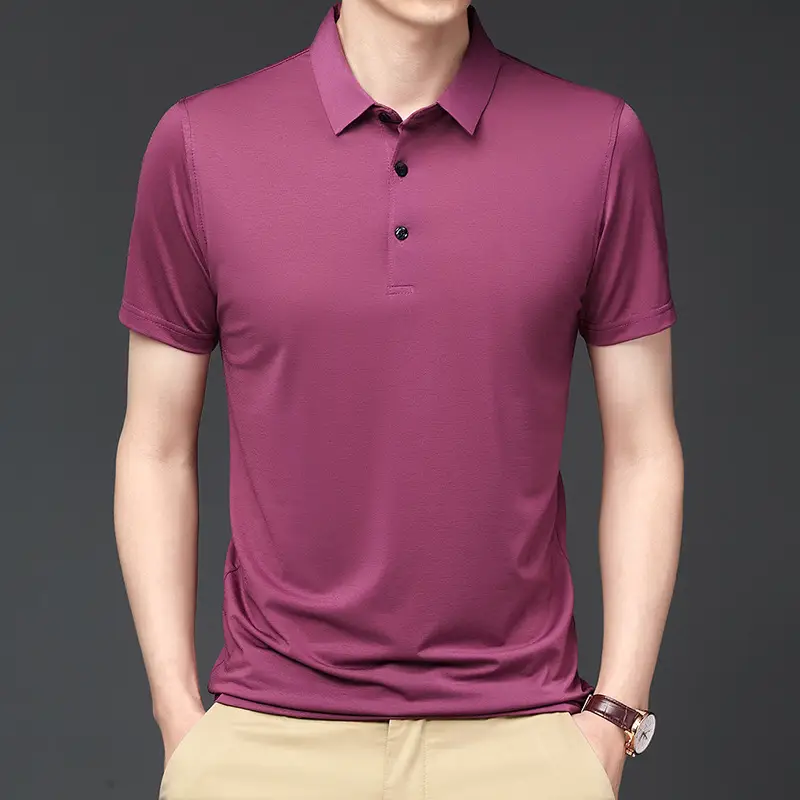Men's Black Ice Silk Polo Shirt Short Sleeve Business Casual - Image 4