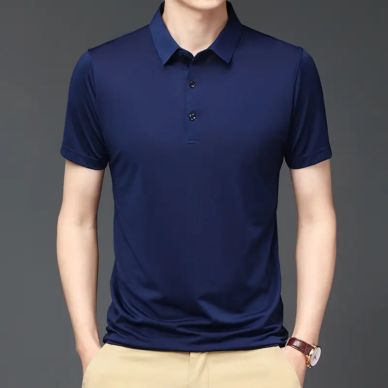 Men's Black Ice Silk Polo Shirt Short Sleeve Business Casual - Image 5