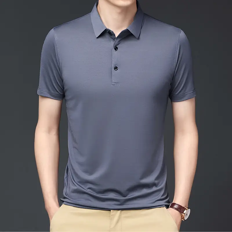 Men's Black Ice Silk Polo Shirt Short Sleeve Business Casual - Image 6