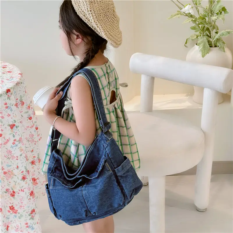 Blue Korean Artistic Shoulder Bag for Girls - Image 6