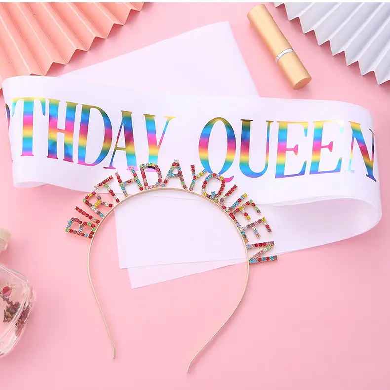 Birthday Queen Headband Belt with Crystal Crown & Black Fabric — feature 18
