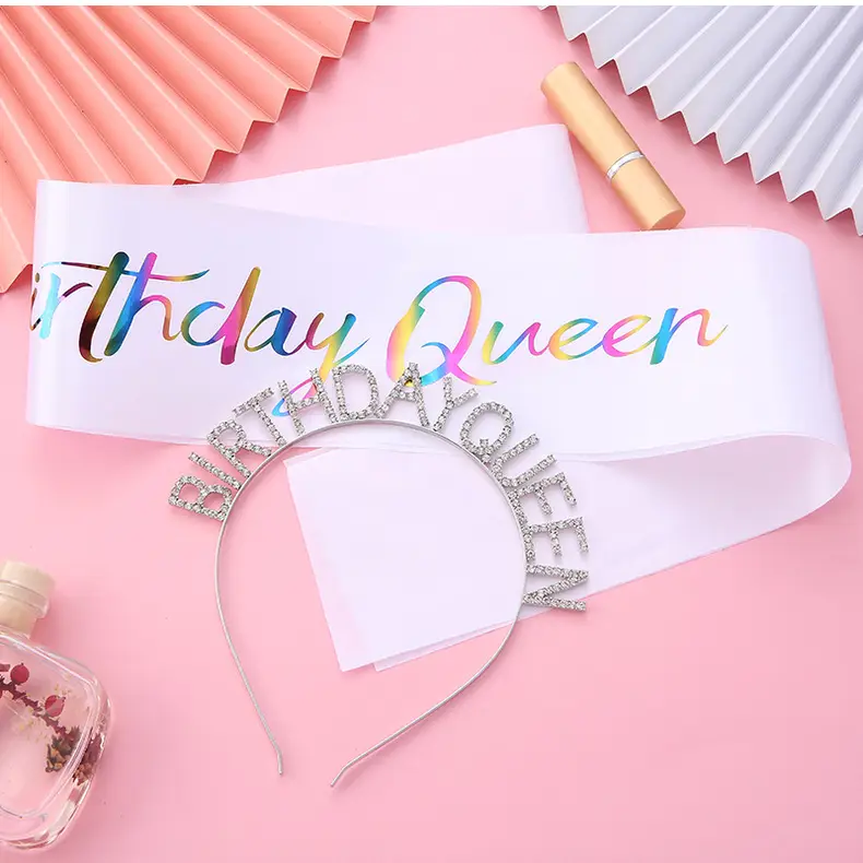 Birthday Queen Headband Belt with Crystal Crown & Black Fabric — feature 19