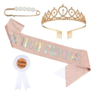 Birthday Queen Headband Belt with Crystal Crown & Black Fabric — feature 5