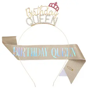 Birthday Queen Headband Belt with Crystal Crown & Black Fabric — feature 8