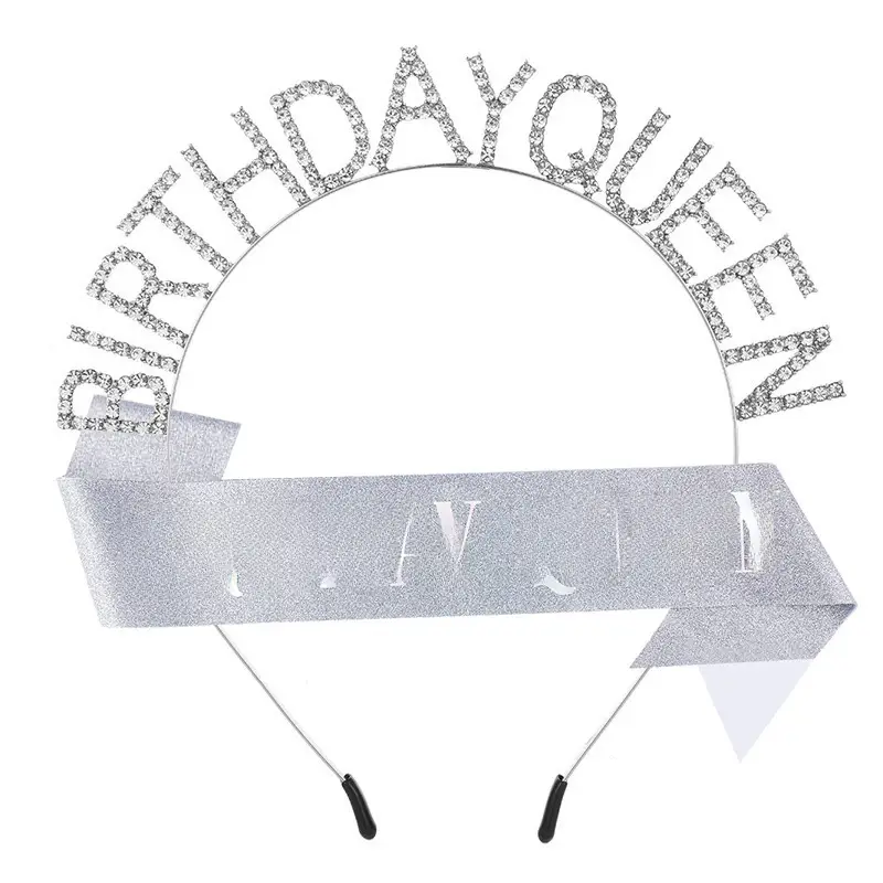 Birthday Queen Headband Belt with Crystal Crown & Black Fabric
