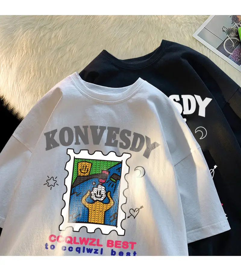 Men's Cartoon Print T-Shirt White Black Loose Summer Wear — feature 10