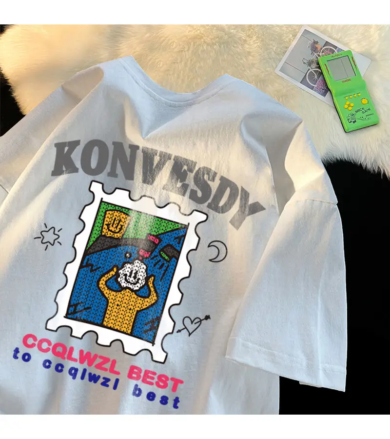 Men's Cartoon Print T-Shirt White Black Loose Summer Wear — feature 11