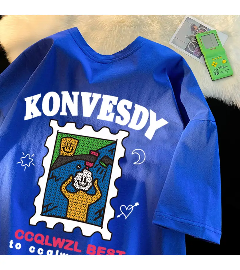 Men's Cartoon Print T-Shirt White Black Loose Summer Wear — feature 14