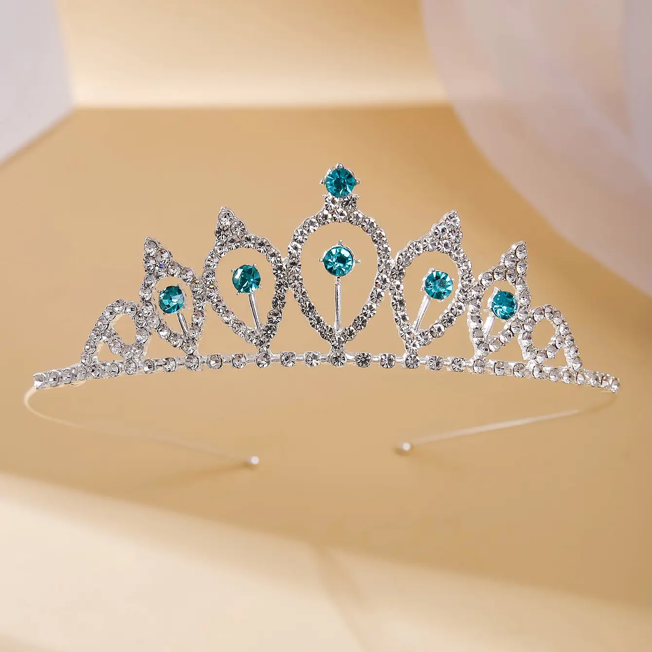 Princess Diamond Hair Crown for Girls Blue Crystal - Image 2