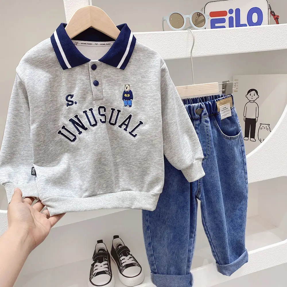 Boys Unusual Polo Shirt Blue Pants Set Autumn Spring - Image 5