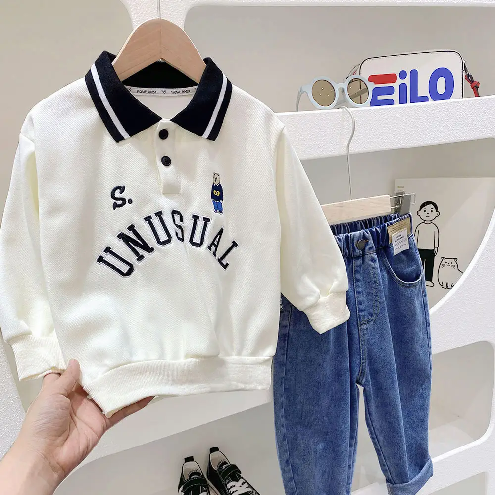 Boys Unusual Polo Shirt Blue Pants Set Autumn Spring - Image 7