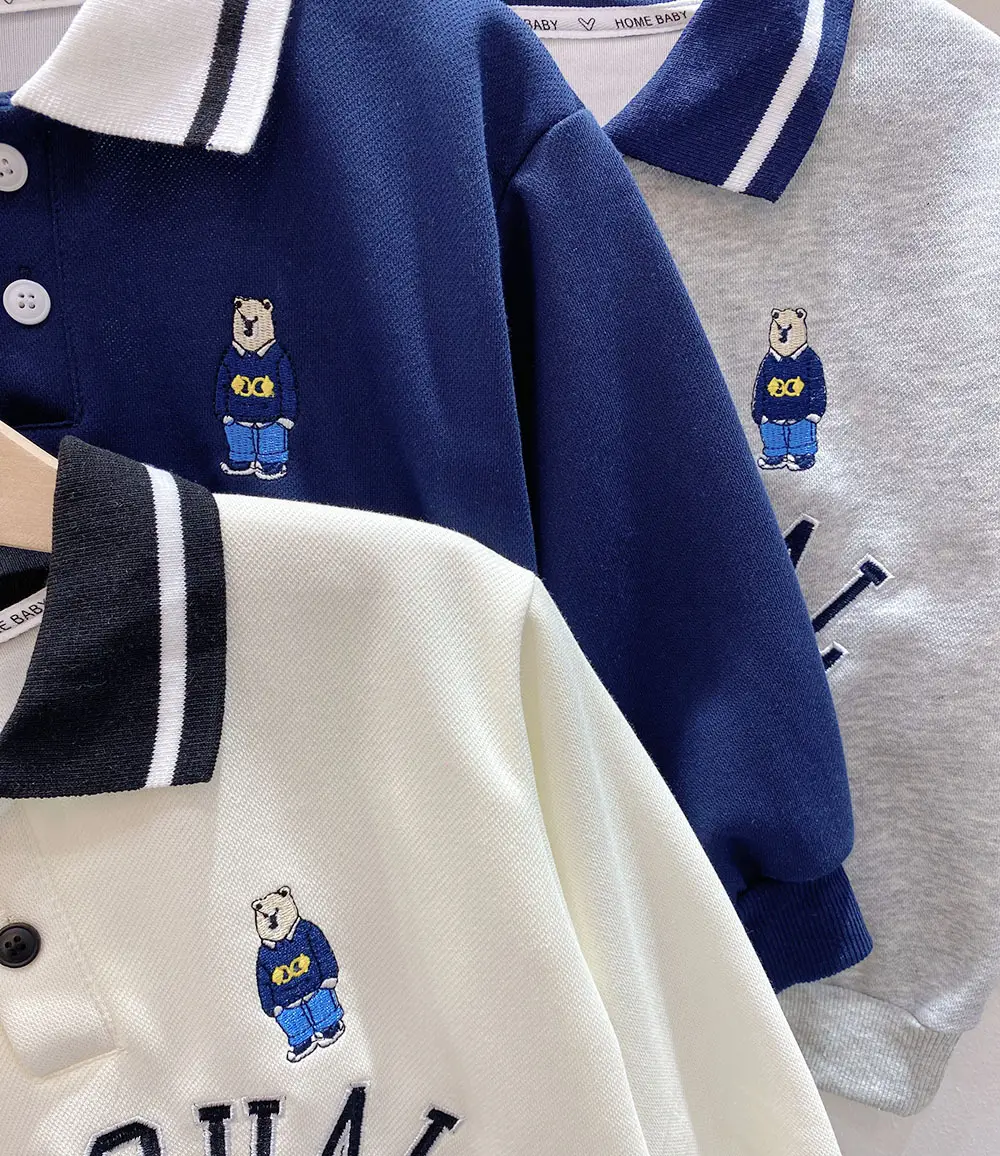 Boys Unusual Polo Shirt Blue Pants Set Autumn Spring — feature 5