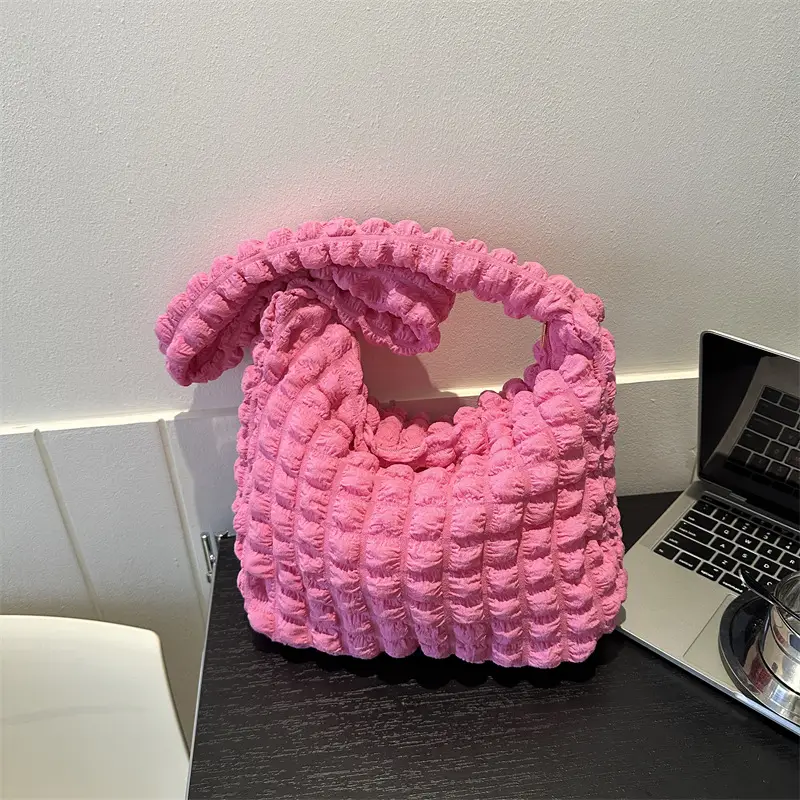 Pink Pleated Shoulder Bag for Women 2023 - Image 6