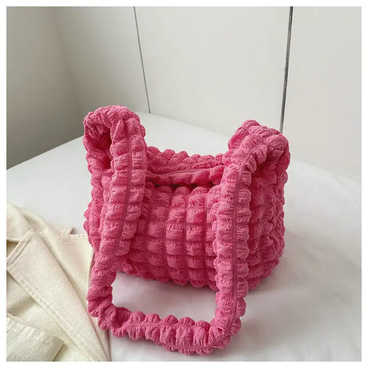 Pink Pleated Shoulder Bag for Women 2023 - Image 3