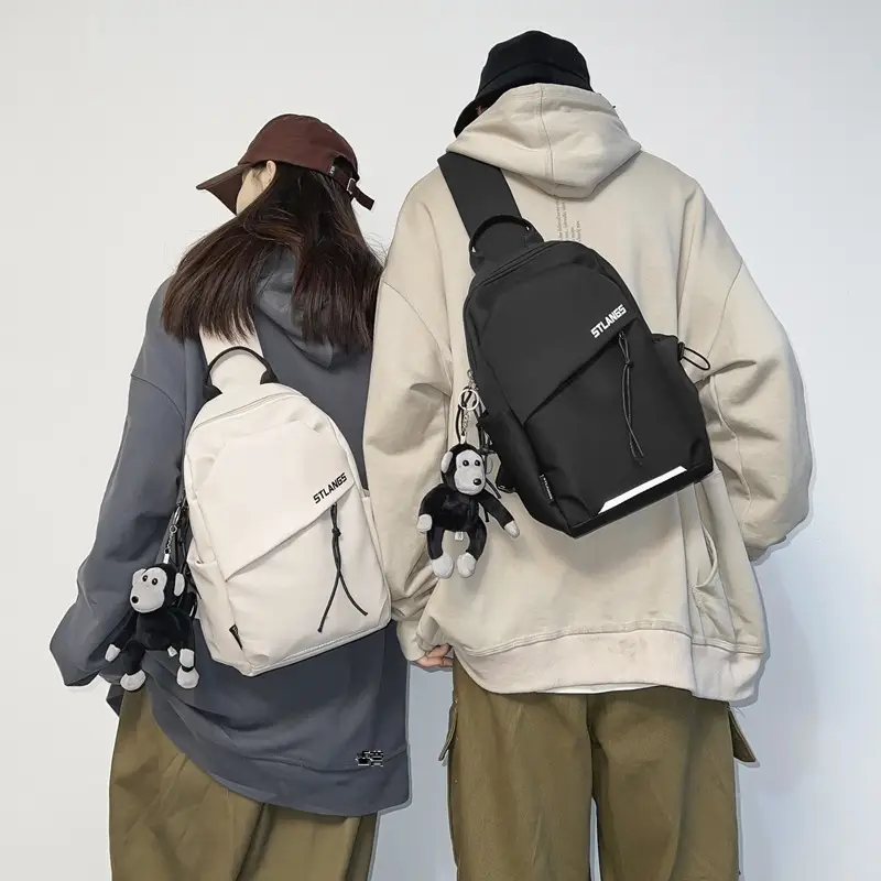 Women's Trendy Canvas Chest Bag with Cute Keychain - Image 12