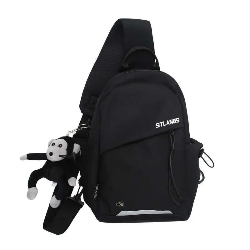 Women's Trendy Canvas Chest Bag with Cute Keychain - Image 13